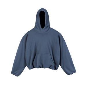 Customizable Mock Neck Oversized Big Satin Lined <b>Black</b> Cropped Raw Hem <b>Men</b> <b>Hoodie</b> - Product Image 2