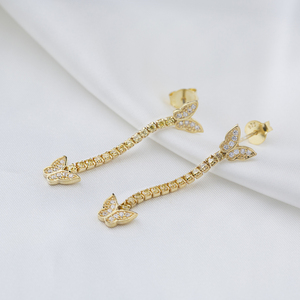Butterfly Design Tennis Chain Long Stud Earring Turkish Wholesale Handmade 925 Sterling Silver Jewelry - Product Image 2