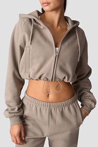 Sudaderas con cremallera para mujer de alta calidad Everyday Greige recortadas antiarrugas transpirable gimnasio entrenamiento y ropa deportiva Sudadera con capucha para mujer - Product Image 3