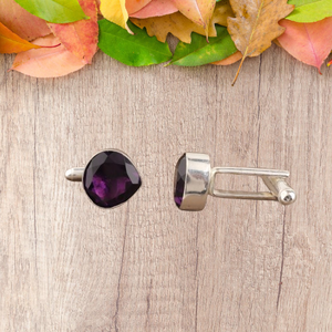 Boutons de manchette artisanaux en améthyste naturelle, sertis d'argent sterling 925, bijoux unisexes faits à la main, élégants pour tenue formelle - Product Image 6