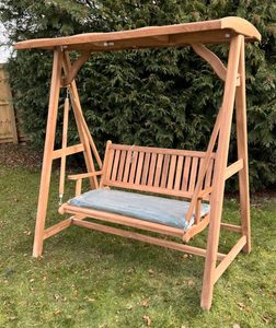 Modern Teak Wood Outdoor <b>Swing</b> Chair Garden Patio Hanging <b>Bench</b> With Canopy - Product Image 1