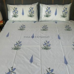 Indian Handcrafted Sanganeri Hand Block Printed 100% Cotton 300tc Machine Washable Flat Sheet Set Pillow Cover for Hotel Adults - Product Image 3