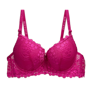 Reggiseno Intero in Poliammide Intrecciato con Pizzo Floreale, Chiusura Frontale, Push-Up, Traspirante, Imbottito, Tinta Unita, Coppe Stampate con Bottoni - Product Image 3