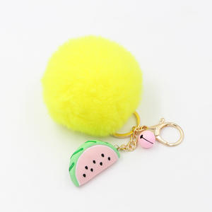 Kawaii – porte-clés <span class=keywords><strong>pompon</strong></span> en fausse fourrure de <span class=keywords><strong>lapin</strong></span>, boule de fourrure, <span class=keywords><strong>pompon</strong></span> en peluche, sac à breloques, pendentif déco pastèque, porte-clés - Product Image 6