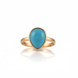 Anillos Finos al por Mayor, Anillo de Oro Amarillo de 14K, Turquesa Natural en Forma de Pera Cabujón, Certificado IGI, Directo de Fábrica en EE. UU. - Product Image 5