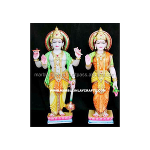 Escultura de mármol de Makrana de posición de pie, el Señor Vishnu Ji y la Diosa Maa Laxmi Ji, diseño único y colorido - Product Image 1
