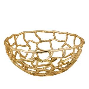 Atractivo Tazón para Servir Comida Hecho a Mano para el Hogar u Hotel, Tazón Decorativo de Forma Irregular Chapado en Oro, Tazón de Metal de Aluminio - Product Image 1