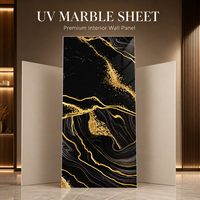 Panneau mural en PVC brillant MORLENX en agate noire dorée, effet marbre UV, pour la décoration intérieure de villas et d'hôtels de luxe