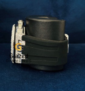 Hip Hop style Iced Out Moissanite Diamond Studded Multi <b>Chronograph</b> Watch For Men With Custom Black Silicon Belt - Product Image 6