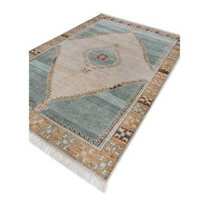 Tapis en laine noué à la main style Kilim Thyme Ivory, design géométrique rectangulaire pour la décoration de la maison et du salon AKWL-1718 - Product Image 2