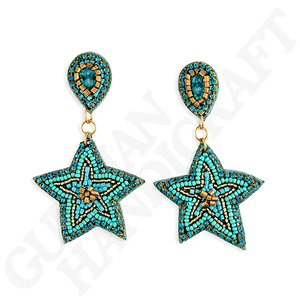 งานทำมือรูปดาวประดับลูกปัดต่างหูแบบตะวันตกที่ได้แรงบันดาลใจจากงานลูกปัดประกายเหมาะสำหรับงานสไตล์คาวบอยสาว - Product Image 3