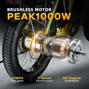 จักรยานไฟฟ้าพับได้1000W จักรยานไฟฟ้า48V 20.8AH ถอดแบตเตอรี่ออกได้ขนาดใหญ่30 + ไมล์ไมล์ช่วงสูงสุด80ไมล์จักรยานไฟฟ้ายางอ้วน20" - Product Image 3