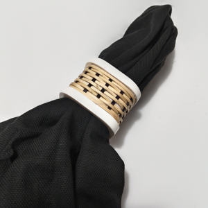 Modern Boho Rattan Napkin <b>Ring</b> With Black <b>Resin</b> Edge Tabletop Accessory for Dining Room Decor Parties Holiday Meals & Everyday - Product Image 4