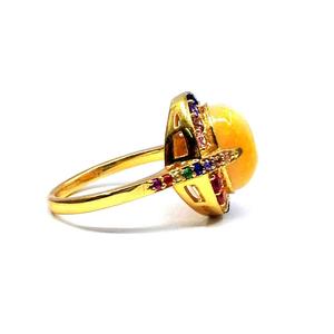 Bague en argent sterling 925 avec opale et multicolores, plaquée or - Product Image 5