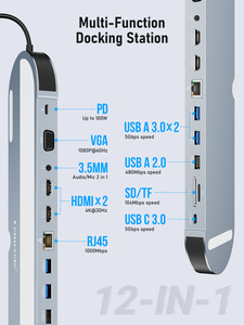 <span class=keywords><strong>TC28</strong></span> 12 en 1 de alta velocidad Tipo-C a HDMI Dual 4K 60Hz USB 3,0 VGA 3,5 MM 1000M RJ45 USB Hub con ranura para tarjeta SD TF de 100W PD - Product Image 2