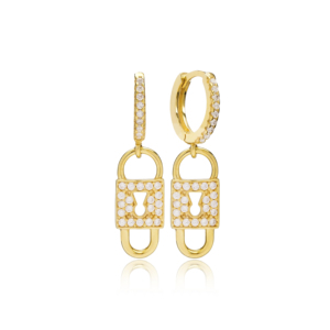 ต่างหูหินเพทายรูปทรงล็อคแบบเรียบง่ายแบบตุรกีทำด้วยมือเครื่องประดับเงินสเตอร์ลิง925ขายส่ง - Product Image 1