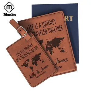 Etiquetas de equipaje con logotipo personalizado, soporte de pasaporte de cuero en blanco y juego de etiquetas de equipaje