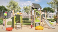 Aire de jeux extérieure pour enfants avec toboggans et cordes Série bois écologique
