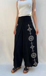 Pantalones Harem Anchos de Viscosa 100% Premium para Mujer, Estampado Floral Geométrico Bohemio, Transpirables, Ecológicos, Cintura Alta Elástica - Product Image 4