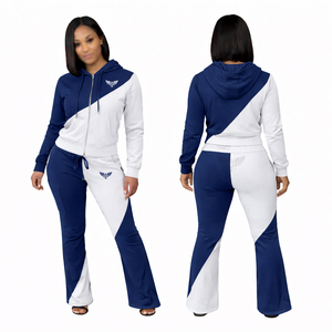 Conjunto Deportivo de Chándal con Bloques de Color Personalizados, Sudadera con Cremallera para Mujer, Pantalones Deportivos Acampanados - Product Image 4