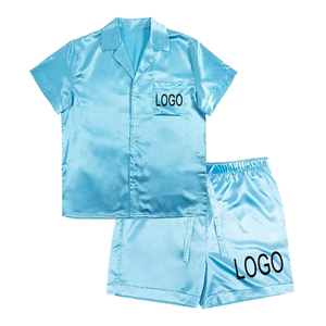 Conjuntos de camisa de hombre de satén de seda informal con botones de manga corta y logotipo de verano OEM personalizado al por mayor conjuntos de pijamas de satén de seda conjuntos de camisa de satén - Product Image 4