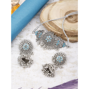 GS SkyBlue Fine Jewelry Set Round Center Flower <b>Choker</b> with Pearl and Diamond Stainless Steel for Wedding Party Engagement - Product Image 1