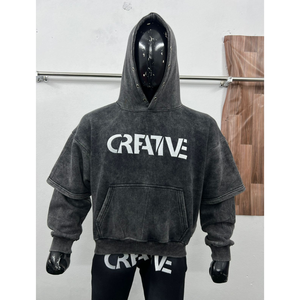 Sweat à capuche pour hommes coupe régulière solide hiver délavé à l'acide imprimé audacieux Streetwear décontracté élégant noir design créatif sweats à capuche 100% coton - Product Image 4