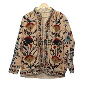 Warm <b>Velvet</b> Suzani Ethnic <b>Women's</b> Winter Printed Cotton Floral Stripe Quilted Embroidery Bomber <b>Jacket</b> Breathable Eco-Friendly - Product Image 1