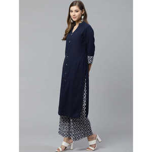 Kurta droit à imprimé floral en coton flammé et cabriqué avec palazzo à longueur de cheville haut d'été décontracté - Product Image 4