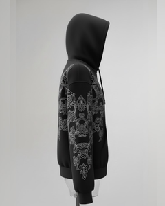 Sweat à capuche brodé floral de luxe |   Fleece en coton lourd |   Pull streetwear au design baroque complexe - Product Image 3