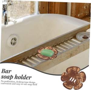 5 pièces porte-savon de bain plateau de baignoire éponge pour évier plateau en bois fleur plat distributeur support salle de bain porte-savon - Product Image 6