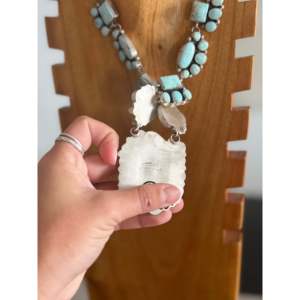 Louise Jim Natural Dry Creek Turquoise Sterling Silver Geometric Cluster <b>Set</b> <b>Beaded</b> Chains Diamond Pearl Religious Wedding Gift - Product Image 5