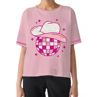 Kaos Wanita Lengan Pendek Rodeo Gaya Koboi Barat Bordir Payet Patchwork Musim Panas Siap Kirim, Nyaman dan Bernapas