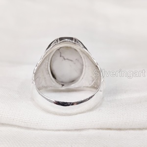 Vente en gros de bagues pour hommes, pierres précieuses naturelles en howlite, toutes tailles, bijoux ottomans faits à la main, bagues en argent sterling 925 - Product Image 5