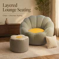 Canapé paresseux rond extensible en tissu moderne avec ottoman pour salon, chambre à coucher, meubles d'angle