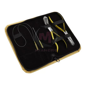 Gold Hair Extension Pliers Set With <b>Needle</b> Professional Hair Extension & <b>Beading</b> Tool Kit Plier With Beautiful Leather Pouch - Product Image 1