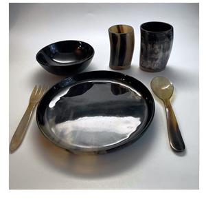 Set avec couverts en corne Bol décoratif ultra brillant en corne de buffle fabriqué à la main à partir de corne naturelle véritable - Product Image 1