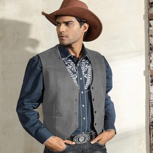 <b>Canvas</b> Waterproof Vest Men's Leather Suit Casual Western Cowboy Waistcoat Custom <b>Colour</b> Prom Man Clothing Punk Sleeveless Jacket - Product Image 4