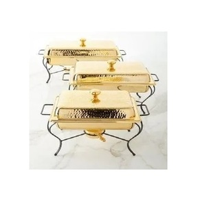 Recipiente para Calentar Comida de Acero Inoxidable con Acabado Dorado y Diseño Cuadrado Martillado, de Calidad Superior, para Hoteles y Restaurantes - Product Image 1