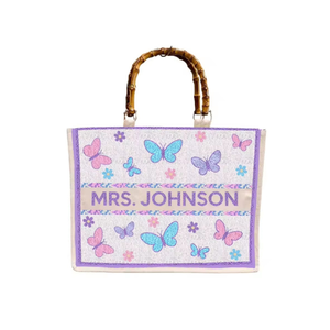 กระเป๋าผ้าแคนวาสปักลายลูกปัดสั่งทำพิเศษ ปักชื่อ งานแฮนด์เมด หูหิ้วไม้ ใส่เครื่องสำอาง ดีไซน์เฉพาะตัว ขนาดใหญ่ - Product Image 1