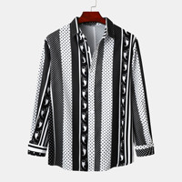 Chemise formelle homme anti-plis à col montant imprimé à manches longues avec rayures en lin pour le printemps, conception personnalisée OEM, logo sur mesure, vente transfrontalière