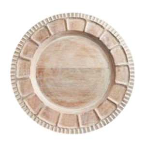 Ensemble de 2 assiettes de présentation classiques en bois de manguier, rondes, faites à la main, avec bordure perlée, décoratives, pour table à manger - Product Image 3