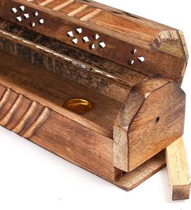 Wooden Coffin <b>Incense</b> Stick <b>Cone</b> <b>Burner</b> Holder Stand with Storage Compartment Ash Catcher Hand Carved <b>Incense</b> Stick Stand - Product Image 6