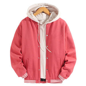 Chaqueta con letras negras para hombre de alta calidad, chaqueta universitaria de béisbol con parches de logotipo DTF bordados personalizados informales Vintage para hombre - Product Image 1