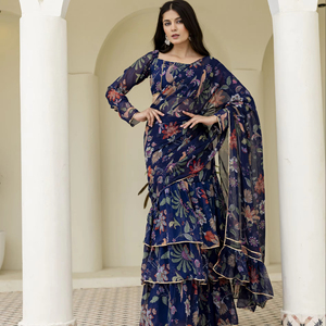 Saree Lehengas de créateur marron avec broderie pour filles, Lehengas Choli prêt à porter, Lehengas entièrement cousu avec chemisier - Product Image 2