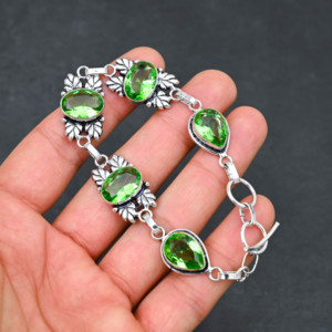 กำไลข้อมือวงรี925 5-8ชิ้นหรูหราได้รับการรับรองจากห้องปฏิบัติการสีเขียวเพอริโดต์พลอยเทียมขนาด10X14มม. ทำด้วยมือ - Product Image 4