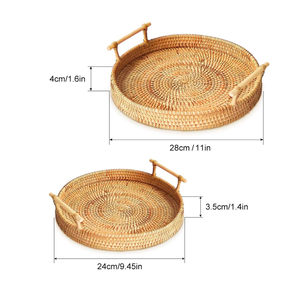 Venta al por mayor de bandeja redonda de ratán tejida a mano con asas, bandeja rústica para servir comida, café, desayuno, exhibición de Vietnam - Product Image 3