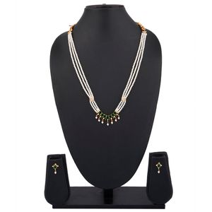 Bijoux fantaisie plaqué or CZ fausse perle mariée mariage pendentif brin collier boucles d'oreilles ensemble - Product Image 4