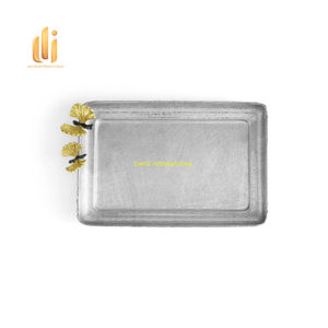 Plateau de service rectangulaire en argent avec poignées papillon Plateau décoratif de luxe en métal pour la maison Hôtel Restaurant Fête - Product Image 5
