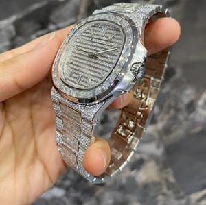 Luxury Fashion Miyota Moissanite Baguette Cut Diamond VVS Stainless Steel Unisex Analog Auto Date 40mm <b>Watch</b> Weddings - Product Image 3